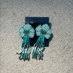 Blue and Brown Beaded Tassel Earrings